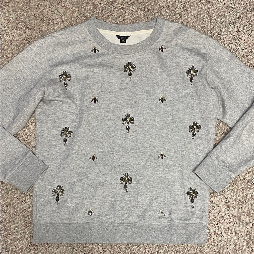 J crew Gray gem Embellished women Sweat shirt style top